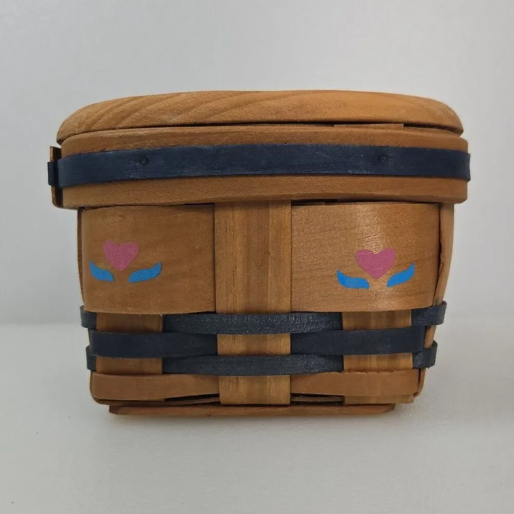 VTG Handmade Wooden Potpourri Basket with Heart Lid & Wire Insert Rustic Country